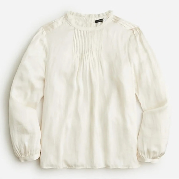 J. Crew Cream Ruffle Lace Blouse Size Large has tags long sleeve pin tuck - Picture 1 of 8